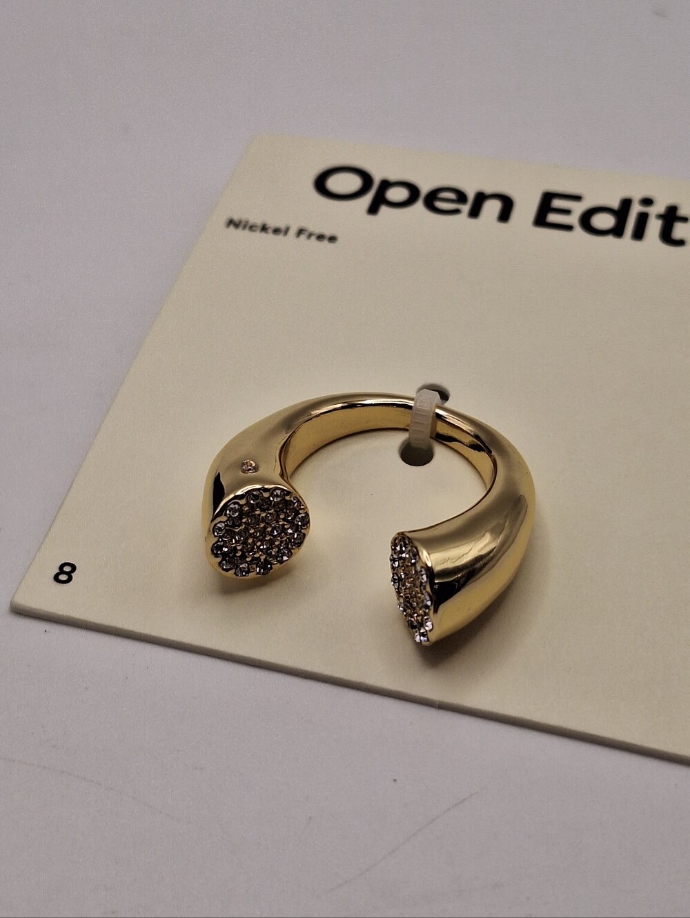 NWT Open Edit Pave Edge Open Ring Gold Clear Crystal Size 8